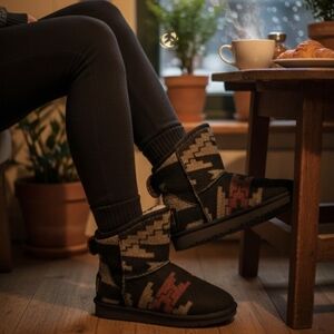 Quay Australia Luxe Ankle Women's Boots - Aztec pattern in black, tan, red, and